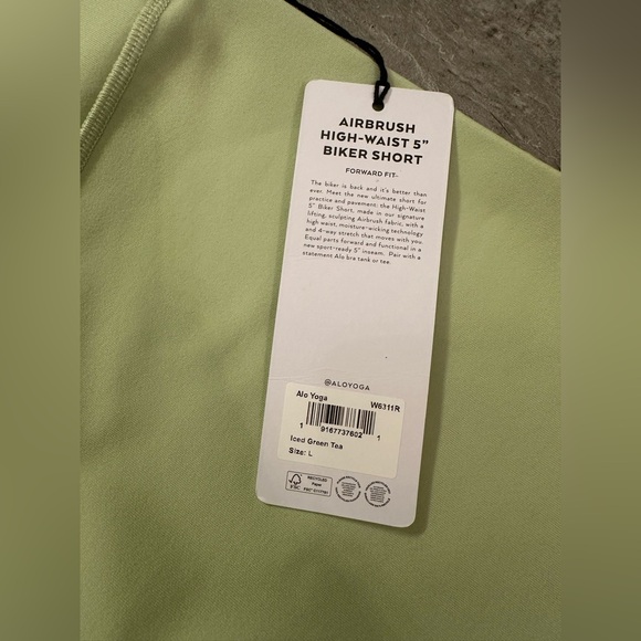 Alo Yoga High-Waist Biker Shorts 5” Inseam Iced Green Tea Size Large NWT - Picture 3 of 5